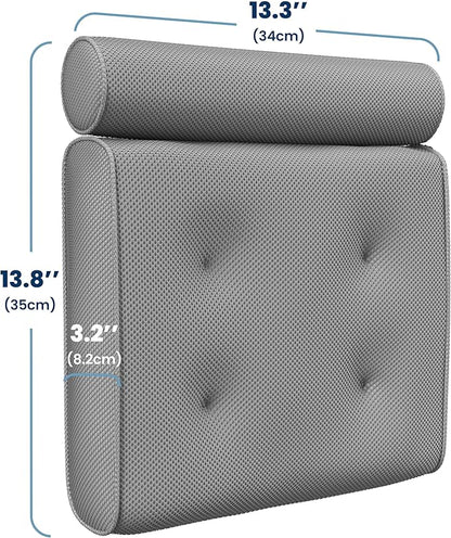 Everlasting Comfort Luxury Bath Pillows for Tub with Head and Neck Support - Non-Slip Bathtub Pillow with Suction Cups, Quick-Drying Mesh & Drying Hook - Jacuzzi & Spa Accessories for Women - Gray