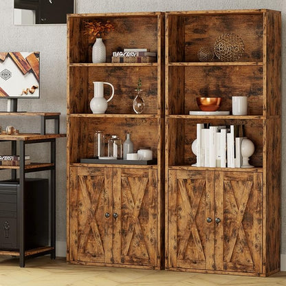 IRONCK Industrial Bookshelves and Bookcases with Doors 11.8 in Depth Floor Standing 5 Shelf Display Storage Shelves Bookcase Home Decor Furniture for Home, Office, Living Room, Bedroom