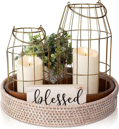 Rustic Farmhouse Lantern Decor Set of 2 - Stylish Decorative Lanterns for Your Living Room, Fireplace Mantle or Kitchen Dining Table - Modern Indoor/Outdoor Coffee Table Decor for Your Entire Home