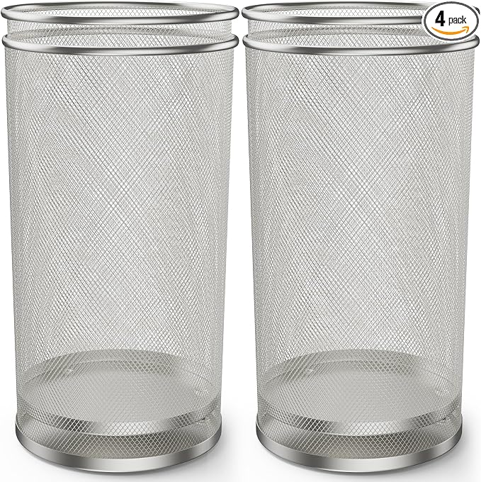 19.5" H Mesh Umbrella Stand - Ventilated Mesh Umbrella Holder for Entryway - Extra Capacity Storage for Umbrellas Canes & More - Freestanding Indoor Organizer 10.4" L x 10.4" W x 19.5" H - 4P Silver