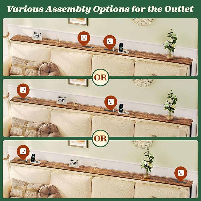 SUPERJARE 102.4 Inch Sofa Table with Power Outlets and USB-C Ports, 5.9 Inch Narrow Console Tables, Entryway Hallway Couch Tables with Storage, Behind Sofa, Small Spaces, Living Room, Rustic Brown