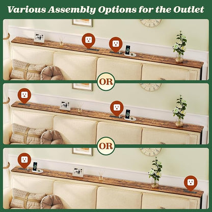 SUPERJARE 102.4 Inch Sofa Table with Power Outlets and USB-C Ports, 5.9 Inch Narrow Console Tables, Entryway Hallway Couch Tables with Storage, Behind Sofa, Small Spaces, Living Room, Rustic Brown