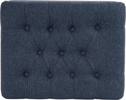 Spatial Order Home Decor | Upholstered Button Tufted Storage Ottoman | Hinged Lid Ottoman with Storage for Living Room & Bedroom | Decorative Home Furniture (Blue Woven Fabric)