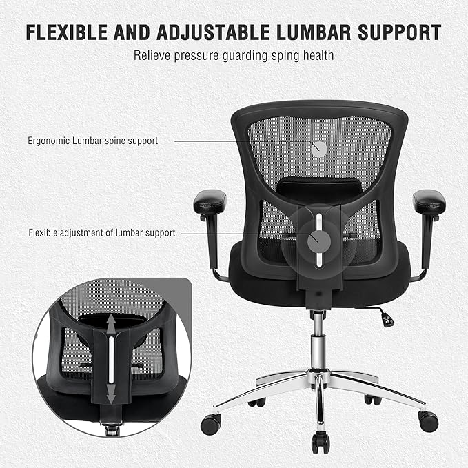 Bigroof Big and Tall Office Chair 600lbs, Heavy Duty Ergonomic Mesh Chair, Computer Executive Desk Chair with Wide Thick Seat, Adjustable Armrests, Lumbar Support