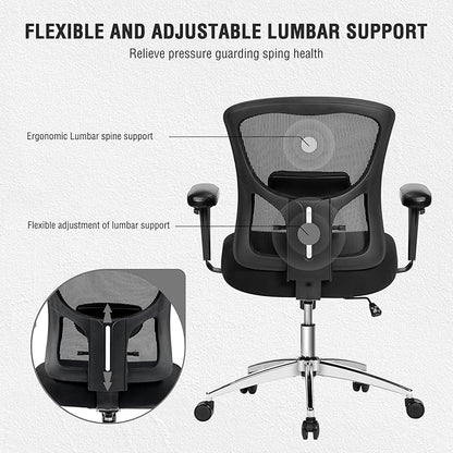 Bigroof Big and Tall Office Chair 600lbs, Heavy Duty Ergonomic Mesh Chair, Computer Executive Desk Chair with Wide Thick Seat, Adjustable Armrests, Lumbar Support