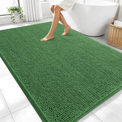 OLANLY Large Bathroom Rugs 70x46, Extra Soft Absorbent Chenille Bath Rugs, Rubber Backing Quick Dry, Machine Washable Bath Mats for Bathroom Floor, Tub and Shower, Home Decor Accessories, Olive Green