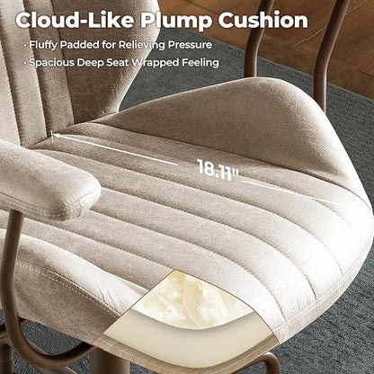 ovios Home Office Chair, Mid-Century Modern Faux Suede Leather Ergonomic Chairs, Mid Back Comfy Computer Swivel Rolling Task Executive Armchair, Beige