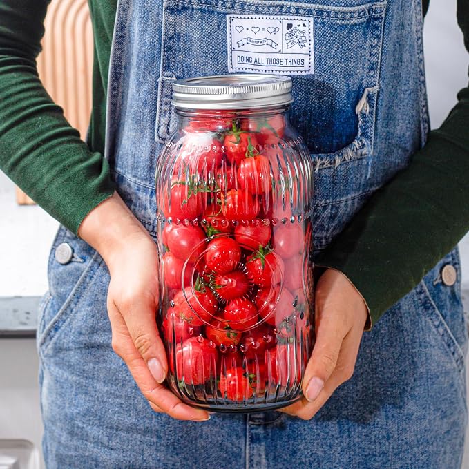Amzcku 64oz vintage Mason Jars with Lids, Wide Mouth 2 Quart Canning Jar Half Gallon, Safe For Storage, Canning, Pickling, Preserving, Fermenting, DIY Crafts & Decor 3 Pack