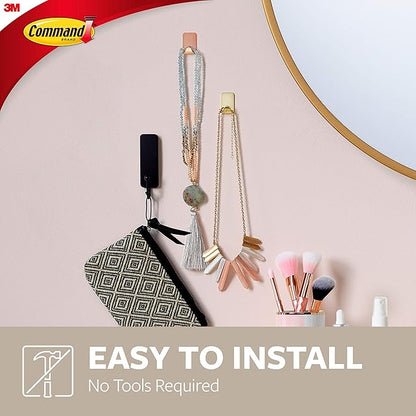 Command Small Metallic Wall Hooks, Total 16 Hooks with 20 Strips (8-Pack of 4 Hooks), Holds up to 0.5 lb, Brass Color, Removable Self Adhesive Hooks, Great for Wall Décor