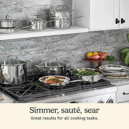 Cuisinart 17-Piece Stainless Steel Cookware Set, Chef's Classic Steel Collection with Pure Aluminum Core for Quick and Even Heat, Cool Grip Handles, Dishwasher Safe, 77-17N