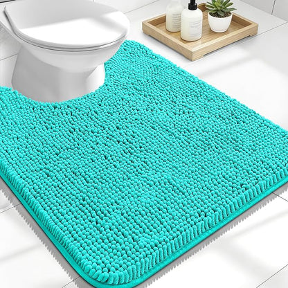 OLANLY Toilet Rugs U-Shaped 24x20, Extra Soft Absorbent Chenille Contour Bathroom Rugs for Toilet, Dry Quickly, Machine Washable, Non-Slip Bath Mat, Teal
