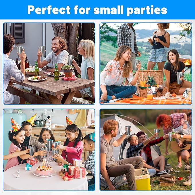 150Pack 16 oz Stainless Steel Pint Cups,Stainless Steel Cup,Pint Cup Tumbler，water Tumbler,Stackable,Reusable,BPA Free, (150)