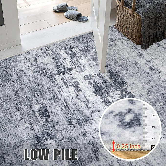 2.6'x8' Runner Rug Washable Rug;Modern Abstract Soft Thin Runner Rug Grey