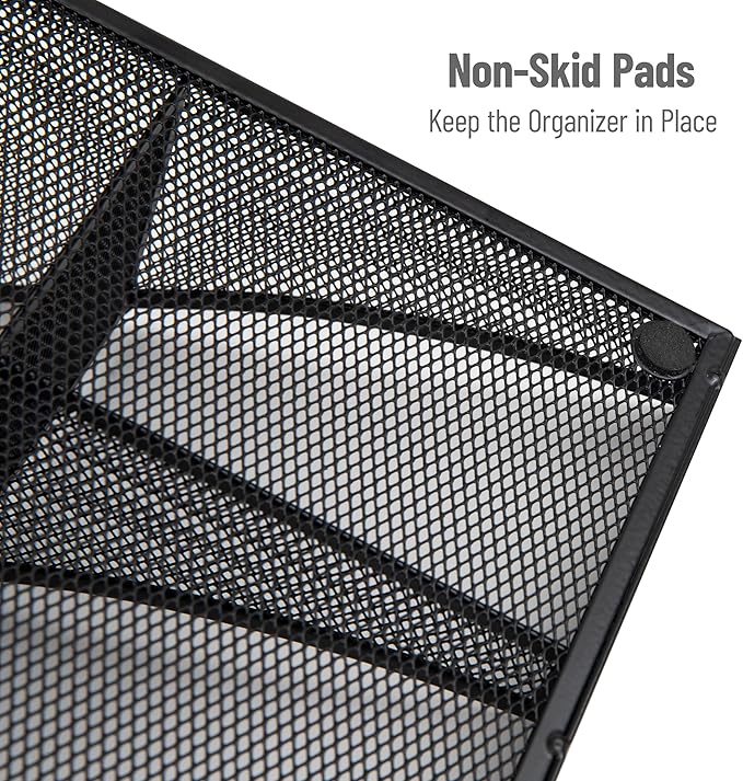 Mind Reader Countertop Organizer, 2 Tier Mesh Storage Caddy with 11 Compartments for Office Supplies, Breakroom Essentials, and Snacks