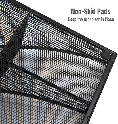 Mind Reader Countertop Organizer, 2 Tier Mesh Storage Caddy with 11 Compartments for Office Supplies, Breakroom Essentials, and Snacks