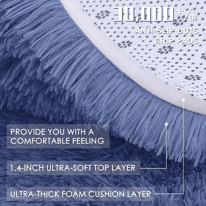 OLANLY 2x6 Machine Washable Runner Rugs for Hallway, Soft Fluffy Shaggy Bedside Rugs for Bedroom, Living Room, Indoor Floor Carpet for Kids Girls and Boys, Home Decor Aesthetic, Denim Blue