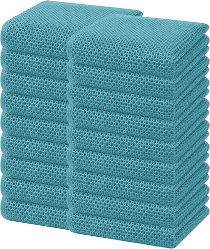 Homaxy 100% Cotton Waffle Weave Kitchen Dish Towels, Ultra Soft Absorbent Quick Drying Cleaning Towel, 13 x 28 Inches, 18-Pack, Lake Blue