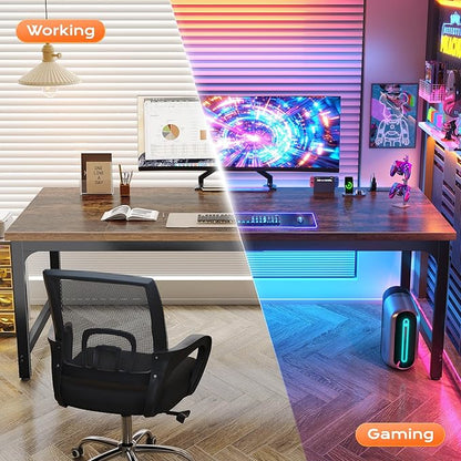 Huuger 71 x 31.5 Inch Desk with Power Outlets & USB-C, 0.95 Inch Thicker Desktop, Robust Metal Tubes, Deep Computer Desk, Heavy Duty Office Desk, Work Desk for Home Office, Rustic Brown
