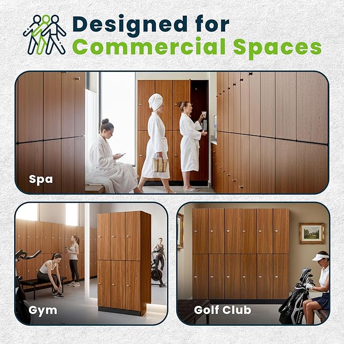 Alpine 6 Door Wooden Locker Cabinet - 72" Expandable Commercial Storage Lockers for Gym, Spa, Office & Golf Club - Includes Metal Base & Lock-Ready Handles, Triple Column 2 Tier - Oak