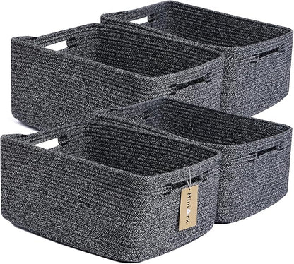 MiniArk Large Storage Baskets for Organizing, Closet Shelf Baskets for Clothes Blanket Towels, Baby Nursery, Toy Bins Box, Woven Rope Baskets, 17 x 13 x 7.5”, 4 Packs Dark Gray