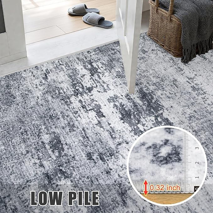 4x4 Area Rug Living Room Rug: Washable Modern Abstract Soft Thin Rug Indoor Floor No Slip Stain Resistant Carpet for Bedroom Dining Room Farmhouse Nursery Home Office - Grey
