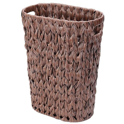 Coeusy 5 Gallon Wicker Trash Can Brown,Bathroom Trash Can with Handles,Handwoven Waste Basket Waterproof Narrow Small Garbage Can for Bedroom,Bathroom,Office