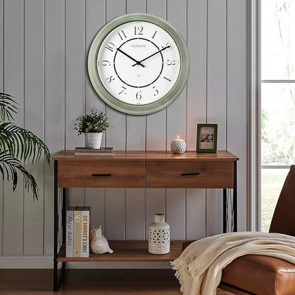 CLXEAST 14" LED Illuminated in/Outdoor Atomic Analog Wall Clock with Night Light,Coastal Beach Nautical Wall Clocks for Living Room Decor, Olive Sage Green Decor