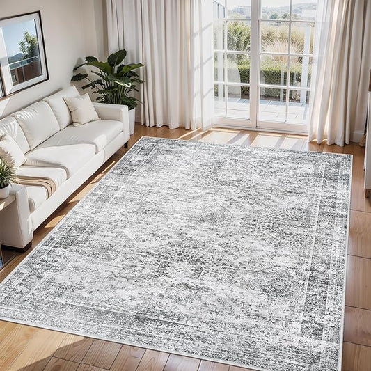 6x9 Area Rugs for Living Room Rug Washable: Abstract Rug for Dining Room Bedroom Carpet Non Slip 6 by 9 Indoor Modern Nursery Home Office Grey
