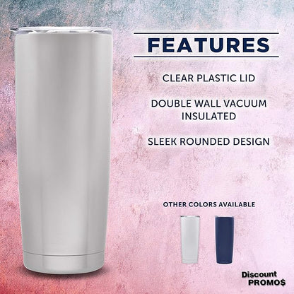 DISCOUNT PROMOS Pipette Stainless Steel Coffee Tumblers 20 oz. Set of 6, Bulk Pack - Double Wall, Perfect for Coffee, Hot Cocoa, Other Hot & Cold Beverages - Silver