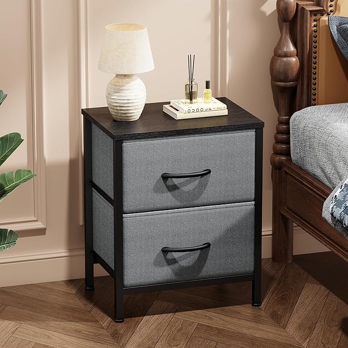 Sweetcrispy Nightstand Set of 2 with 2 Storage Drawers, 20" Height Small Bed Side Furniture End Table, Wooden Top Fabric Cabinet Kids Mini Dresser for Bedroom, Closet, Entryway, College Dorm