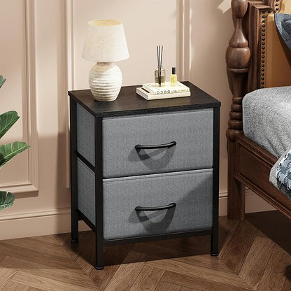 Sweetcrispy Nightstand Set of 2 with 2 Storage Drawers, 20" Height Small Bed Side Furniture End Table, Wooden Top Fabric Cabinet Kids Mini Dresser for Bedroom, Closet, Entryway, College Dorm