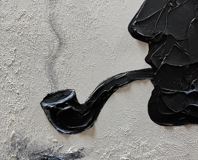 moshinart 24 x 36in Hand-Painted Oil Painting 3D Texture Black White Grey Modern Minimalist Black Abstract Wall Art, Home Office Wall Decoration Black White Grey Cowboy