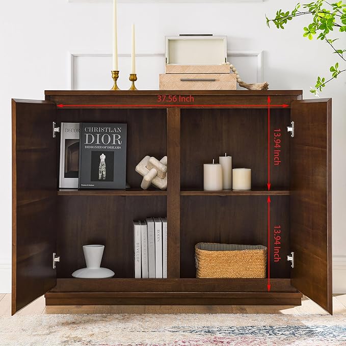 LKTART Mid Century Modern Sideboard Buffet Cabinet, Narrow Credenza Storage Cabinet,Media Console Coffee Bar Table for Living Room,Entryway,Kitchen,Walnut