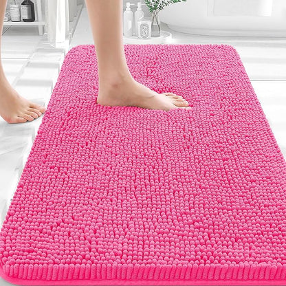 OLANLY Bathroom Rugs 35x24, Extra Soft Absorbent Chenille Bath Rugs, Rubber Backing Quick Dry, Machine Washable Bath Mats for Bathroom Floor, Tub and Shower, Home Decor Accessories, Hot Pink