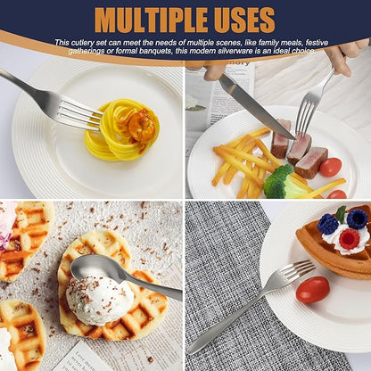 20 Pieces Silverware Set, Stainless Steel Flatware Set for 4, Matte Satin Polished Cutlery Set Include Forks Spoons and Knives, Dishwasher Safe Utensils Set for Home Restaurant