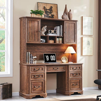 T4TREAM 59" Home Office Desk Hutch with Ample Storage, Only Match VSC Series Farmhouse Desk (Reclaimed Barnwood)