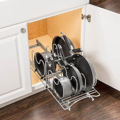 LYNK PROFESSIONAL® Pot and Pan Organizer for Cabinet - Pull Out Pan Organizer Rack - Slide Out Pans and Pots Lid Drawer - Under Cabinet Kitchen Organization and Sliding Storage - 11" W x 21" D, Chrome