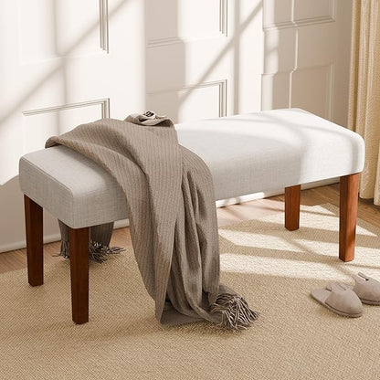 44" Bedroom Bench, Fabric End of Bed Bench, Entryway Benches, Upholstered Ottoman Bench with Wood Legs for Kitchen, Indoor, Living Room and Hallway (Beige)