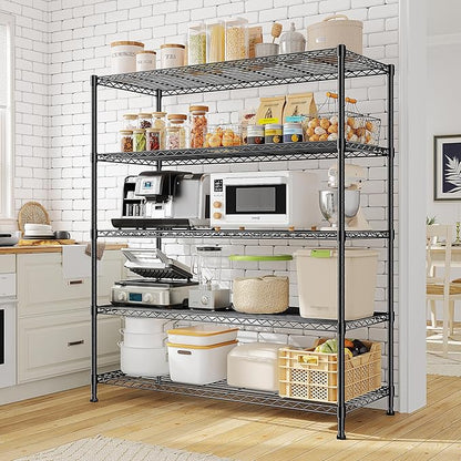 2 Set of 45 W Storage Shelves 5 Tier Wire Shelving Unit Adjustable Metal Shelving Wire Shelf Pantry Shelves Wire Commercial Rack for Closet Kitchen Pantry Garage 45" Wx 13.5" Dx70.5 H Black