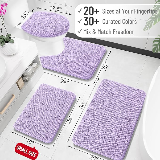 OLANLY Toilet Rugs U-Shaped 20x20, Extra Soft Absorbent Chenille Contour Bathroom Rugs for Toilet, Dry Quickly, Machine Washable, Non-Slip Bath Mat, Lavender