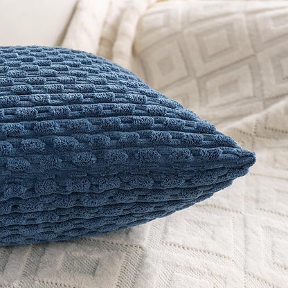 Set of 4 Blue Decorative Throw Pillow Covers 24x24 Inch Corduroy Pillow Covers for Bed Couch Sofa Living Room Soft Square Cushion Cases