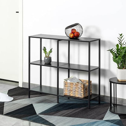 HDANI 31.5 Inch Metal Console Table with 3 Tier Strage Shelves,Narrow Entryway Table,Modern Sofa Tables for Entryway, Living Room,Bedroom,Black