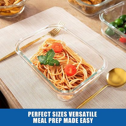 5-Pack Borosilicate Glass Containers with Tempered Lids, 35.2oz/4.4 Cup Airtight Meal Prep Set, Microwave/Freezer Safe (Gray)