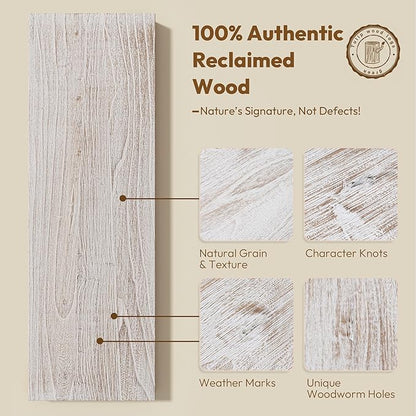Vivelove Elm Wood Long Floating Shelves for Wall, 48 inches x 8” Deep Wooden Shelves, for Living Room Bedroom Kitchen Bathroom Office, Rustic Farmhouseme Decor, Set of 1 - Distressed Washed White
