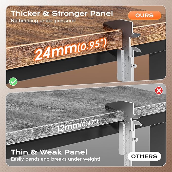 Huuger 63 x 31.5 inch Desk with Power Outlets & USB-C, 0.95 Inch Thicker Desktop, Robust Metal Tubes, Deep Computer Desk, Heavy Duty Office Desk, for Home Office, Rustic Brown