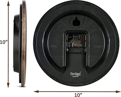 Bernhard Products Wall Clock 12 Inch Silent Non Ticking Movement Quality Quartz Battery Operated Round Easy to Read Decorative Brown Home/Kitchen/Office/Bedroom/Classroom/School Clocks, Black Numbers