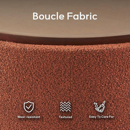Zihanhome 30 Inch Round Storage Ottoman Coffee Table, Modern Boucle Ottoman with Lift-Off Lid and Solid Wood Legs for Living Room, Bedroom, Corners, Apartments (Orange)