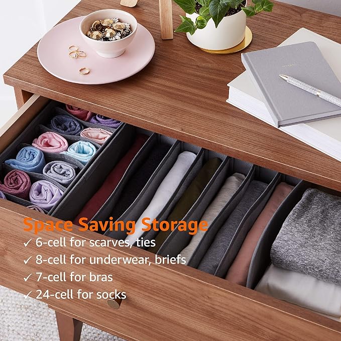Amazon Basics Deep Drawer Organizer for Clothes, Collapsible Storage Boxes for Socks, Underwear and Baby Items, Set of 2, Gray | Set of 4
