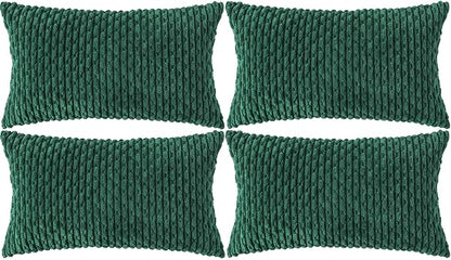 Set of 4 Dark Green Decorative Throw Pillow Covers 12x20 Inch Corduroy Pillow Covers for Bed Couch Sofa Living Room Soft Cushion Cases