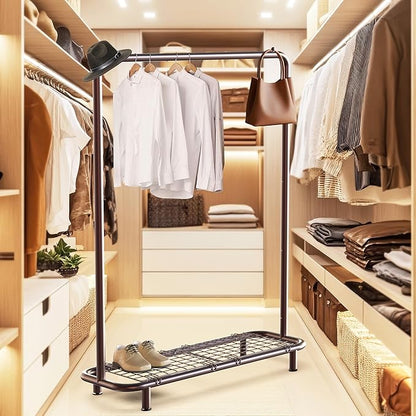 Simple Houseware Clothing Rack with Industrial Pipe and Bottom Shelves, Bronze